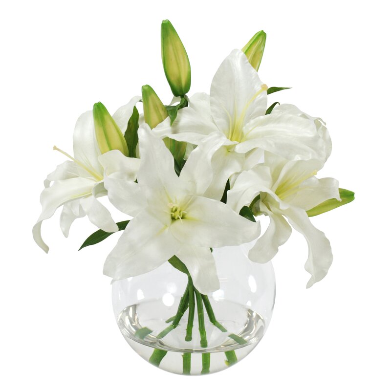 Winward Silks Casablanca Lily Floral Arrangement In Glass Vase